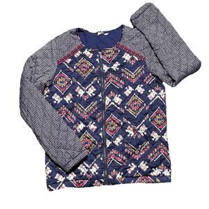 ROXY Womens Quilted Bomber Jacket Size L Aztec Southwest Preppy Lightweight Soft